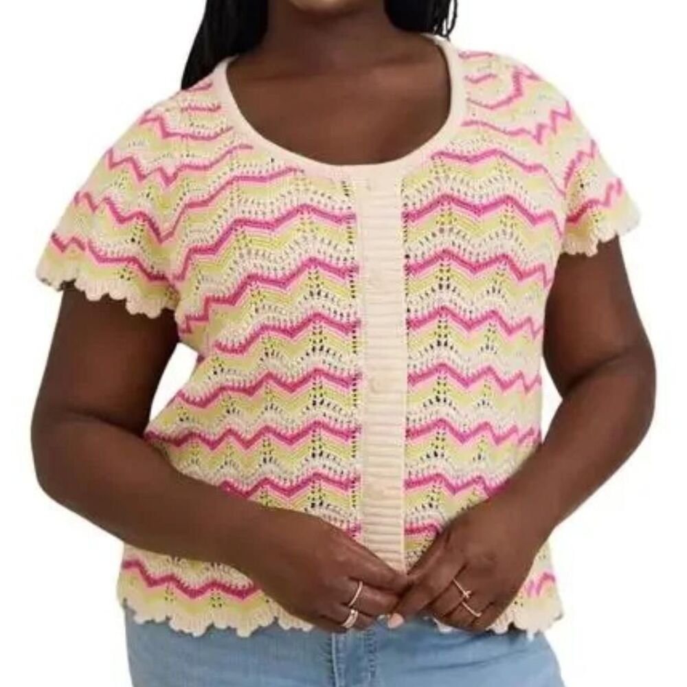 Torrid Pointelle 100% Cotton Open Knit Crochet Pullover Flutter Sleeve Top 5X
